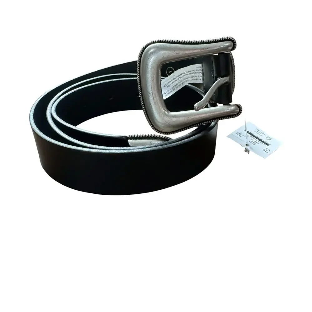 J. Crew Women's Western Buckle Belt in Italian Leather Black Size Large NWT